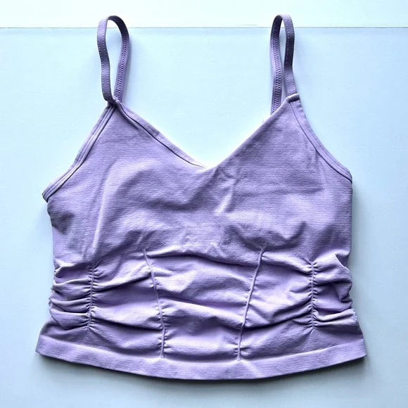 🌸NWOT Free People Movement Good Karma Ruched Crop Tank. Lavender. Size: M/L - Picture 4 of 7